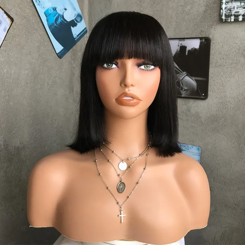 Kadınlar İçin Patlamalı Bob Peruk İnsan Saçı Yapıştırıcısız Kısa Bob Peruklar_voghion.com