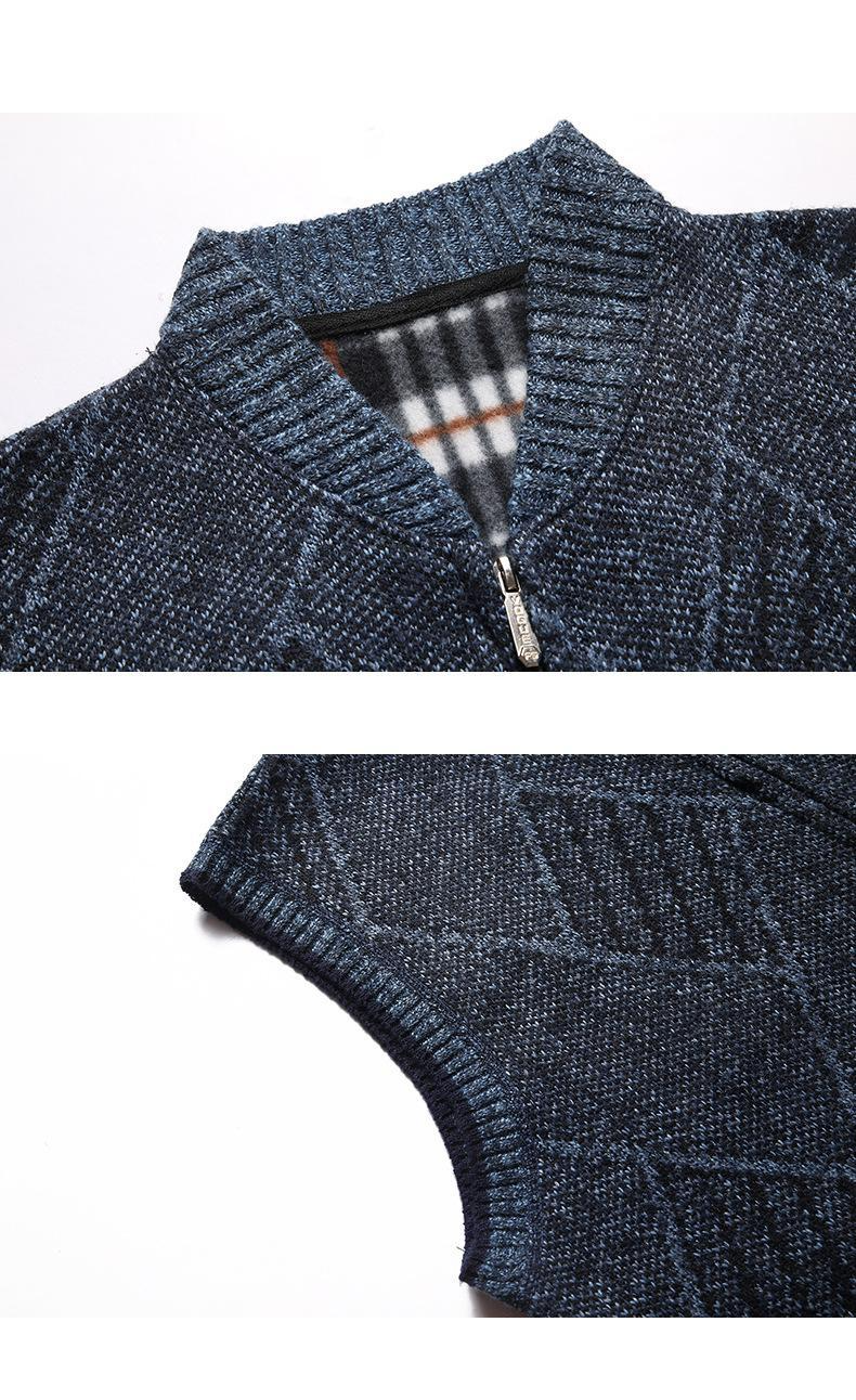 Autumn And Winter Pony Clip Plus Fleece Thickened Large Size Slim-fit Sweater Jacket Standing Collar Cardigan Jacket_voghion.com