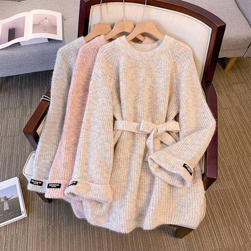 Women's Clothing mid length waist knitted sweater large size fat mm loose slim chic mid length top_voghion.com