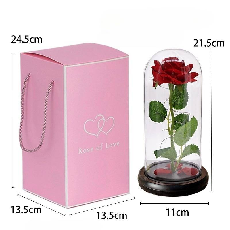 Simulação Rosa Flor Imortal Tampa de Vidro Pequeno Presente Enfeites de Mesa Dia dos Namorados Presente de Natal Novos Produtos_voghion.com