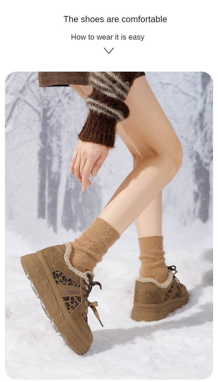 CameidoWomen's thick-soled sneakers with fleece lining, suede patchwork, double laces, casual shoes for autumn and winter in 2024._voghion.com