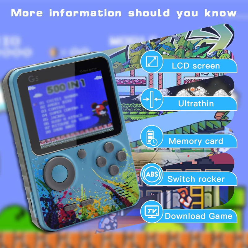 Byteuni G5 Retro Portable Handheld Game Console with 500 Classical FC Games and Controllers, Comes with 1000mAh Rechargeable Battery Support for TV_voghion.com