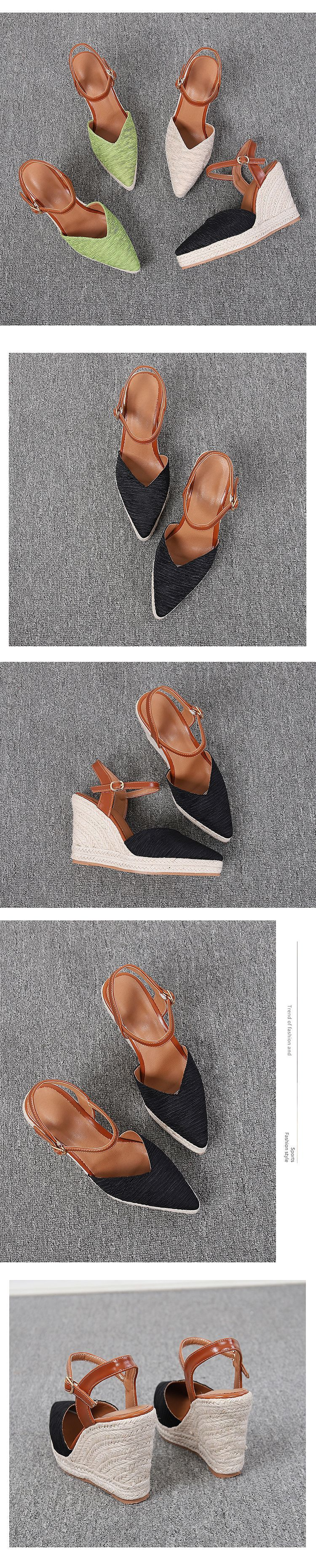 Scarpe da donna, nuovo stile, con zeppa, suola spessa, tacco alto, scarpe da donna chiuse, pantofole con fibbia, suola in corda di paglia_voghion.com