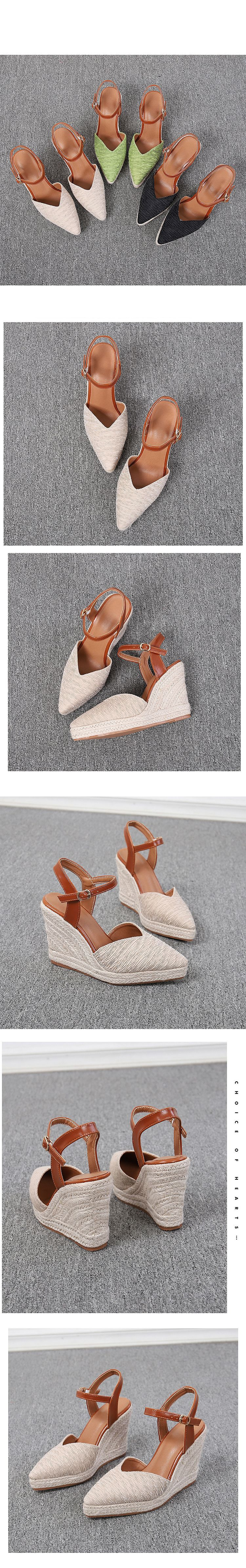 Scarpe da donna, nuovo stile, con zeppa, suola spessa, tacco alto, scarpe da donna chiuse, pantofole con fibbia, suola in corda di paglia_voghion.com