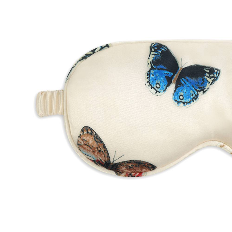 Champagne Butterfly Print Sleep Mask - Double-Sided Silk-Like Fabric (Soft & Breathable 100% Light Blocking Eye Fatigue Relief Travel Essential_voghion.com