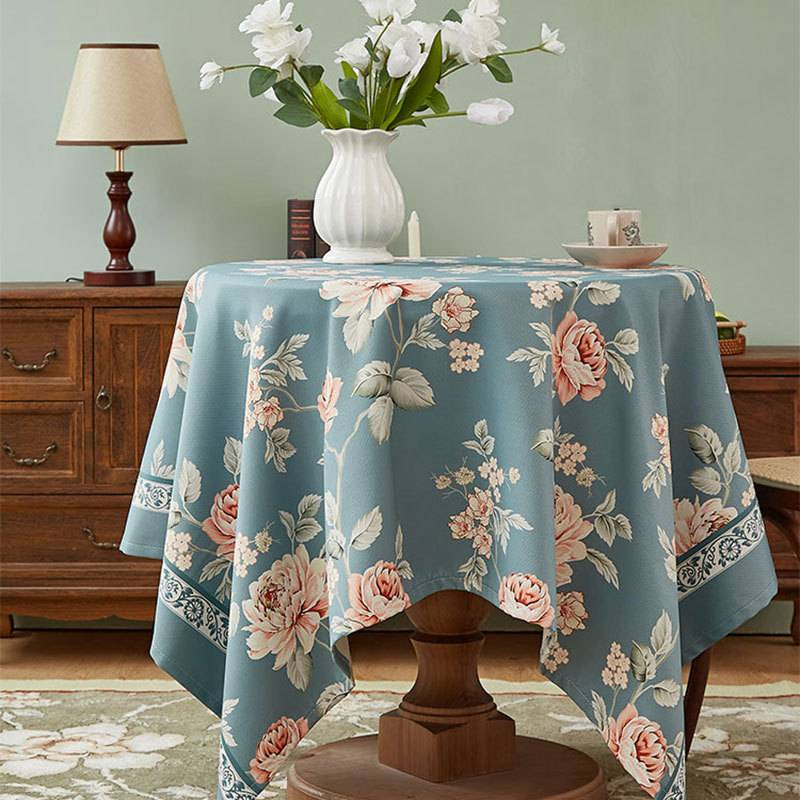 Polyester-Tischdecke mit Quasten – wasserdichte, ölbeständige, rechteckige Tischdecke, rutschfester Esstischläufer mit skandinavischem Blumendruck_voghion.com
