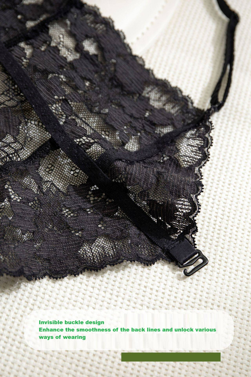 French Style Pure Floral Lace Fine Strap Triangular Cup Beautiful Back Underwear Set Summer Invisible Back Button Bra Thin_voghion.com