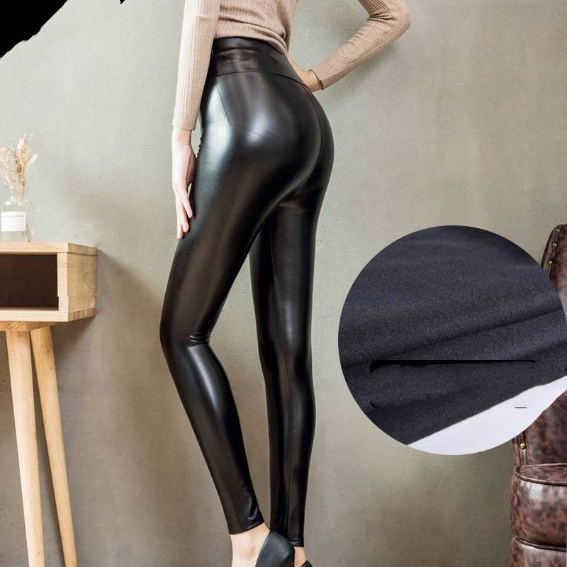 Leggings de course taille haute en cuir PU – Pantalon thermique slim pour femme, extensible et élégant (brillant/mat, doublé polaire, S-5XL)_voghion.com