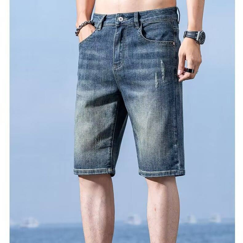Pantaloncini in denim minimalisti da uomo – Pantaloncini estivi in cotone leggero a metà coscia, casual, da strada (28-36, blu classico, vestibilità dritta, traspiranti ed elasticizzati)_voghion.com
