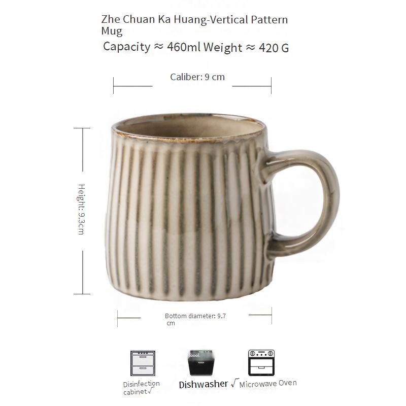 Taza artesanal con variación de esmaltado y textura en relieve - Taza de café de cerámica nórdica con tapa y cuchara, capacidad de 450 ml, diseño retro para hombre_voghion.com