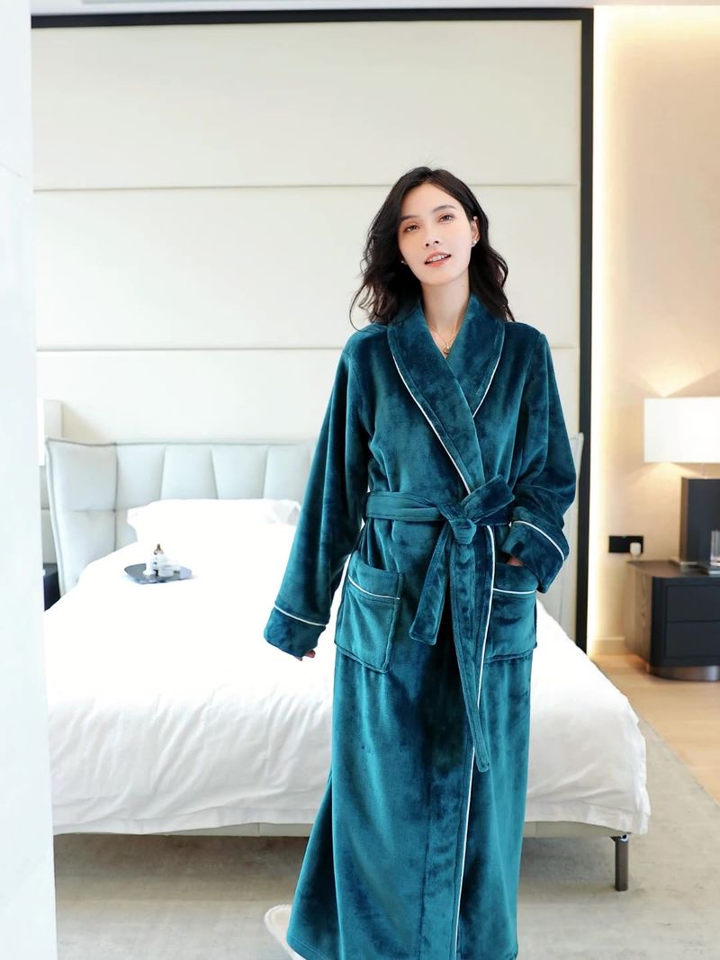 Luxury Flannel Robe For Women & Men - Ultra Soft Fleece Bathrobe With Long Sleeves Cozy Winter Sleepwear Couples Matching Loungewear In Elegant Colors_voghion.com
