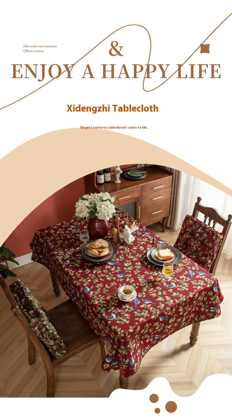 Rechteckige Tischdecke aus Polyester – Blumen- und Elster-Design für Ess- und Wohnzimmer (140 x 140 cm, 100 x 160 cm, 140 x 180 cm, 140 x 220 cm, Beige/Rot/Braun)_voghion.com