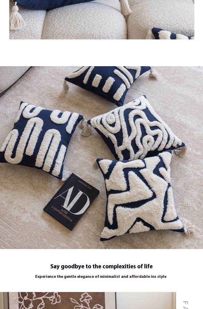 Modern Geometric Pillow Cover - 45x45cm Boho Chic Tassel Design, Poly-Cotton Blend For Sofa/Bed Decor (Nordic Style)_voghion.com