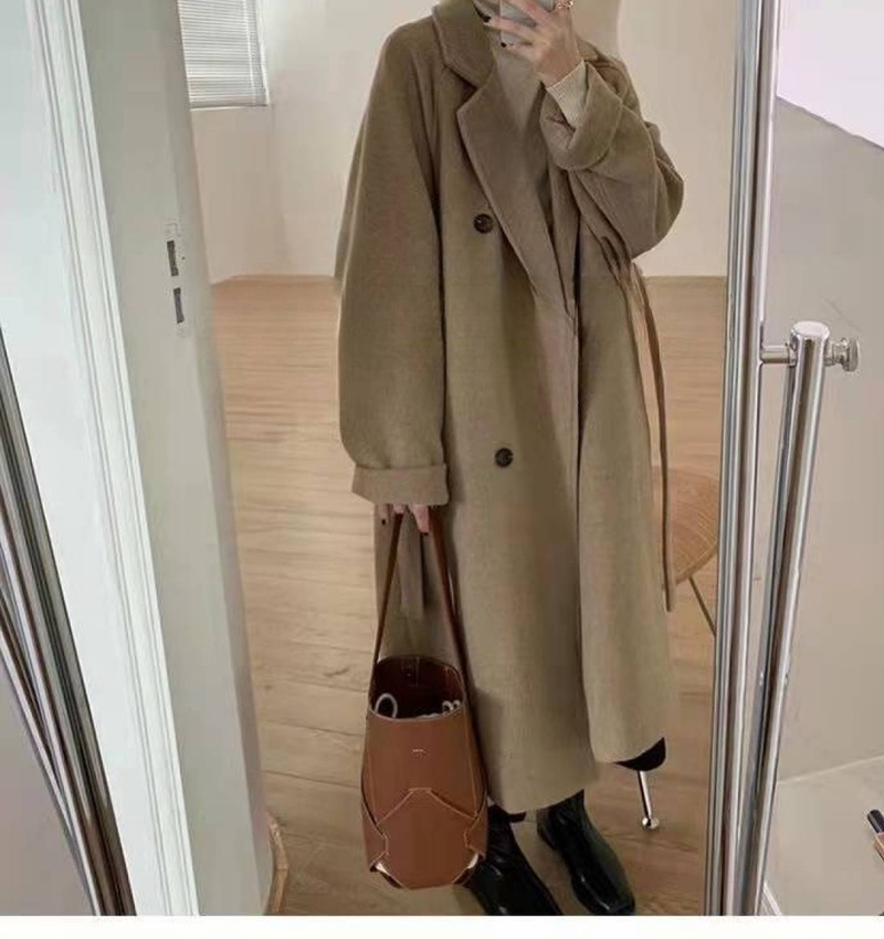 Xi Wu elegante wollen jas voor dames, stijlvolle en warme bovenkleding, verdikte jas van gemiddelde lengte voor herfst en winter, Hepburn-stijl_voghion.com