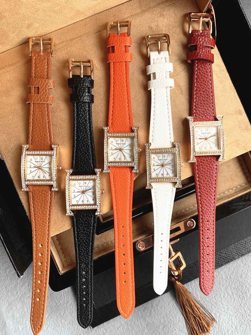 PABLO RAEZ Classic Ins Wind Orange Damen Kleng Quadrat Auer Einfach Liicht Luxus Strass Lieder Waasserdicht Quartz Auer_voghion.com