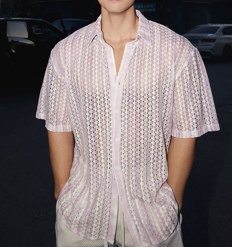 Herren Sommer Lose Casual Aushöhlen Kurzarm Hemd Ins Nische_voghion.com