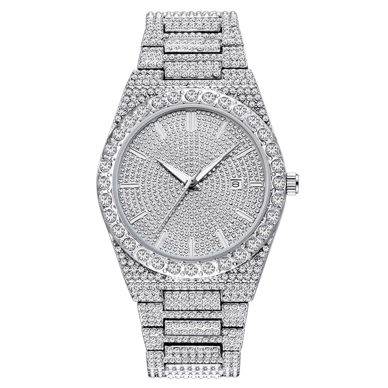Herren-Hip-Hop-Diamantuhr mit Datumsfunktion – goldene Edelstahl-Quarzuhr, modisches minimalistisches Design für den Alltag_voghion.com