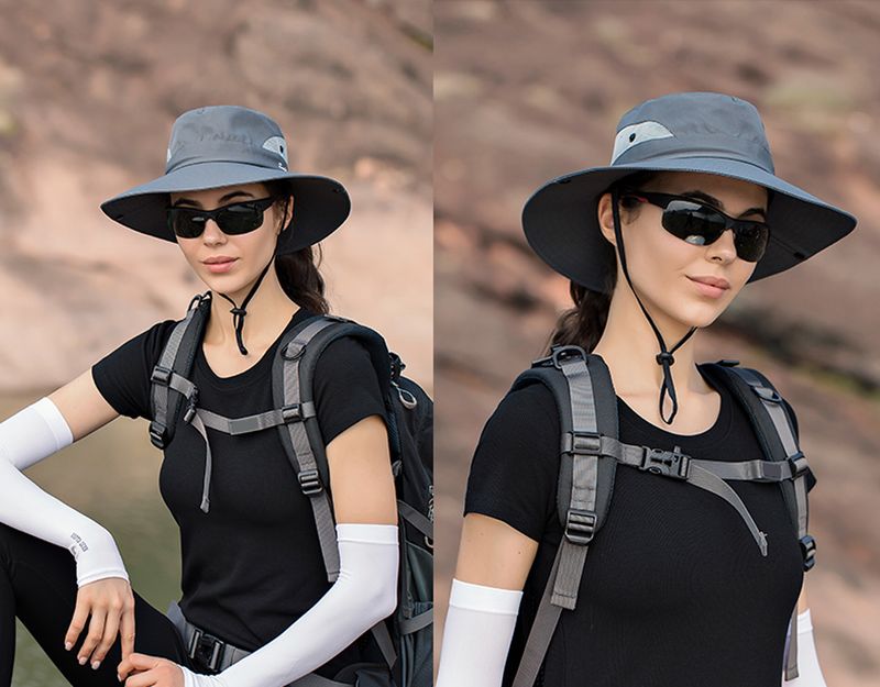 Moda Xioguan 100% poliestere 9002 estate all'aperto traspirante pieghevole cappello da sole, cappello da pescatore con foro per coda di cavallo da donna_voghion.com