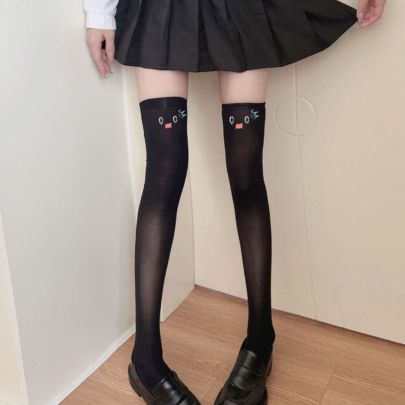Bedruckte dünne Frühlings- und Herbst-Lolita-süße Anime-Overknee-Strümpfe aus weißem Samt für Damen_voghion.com