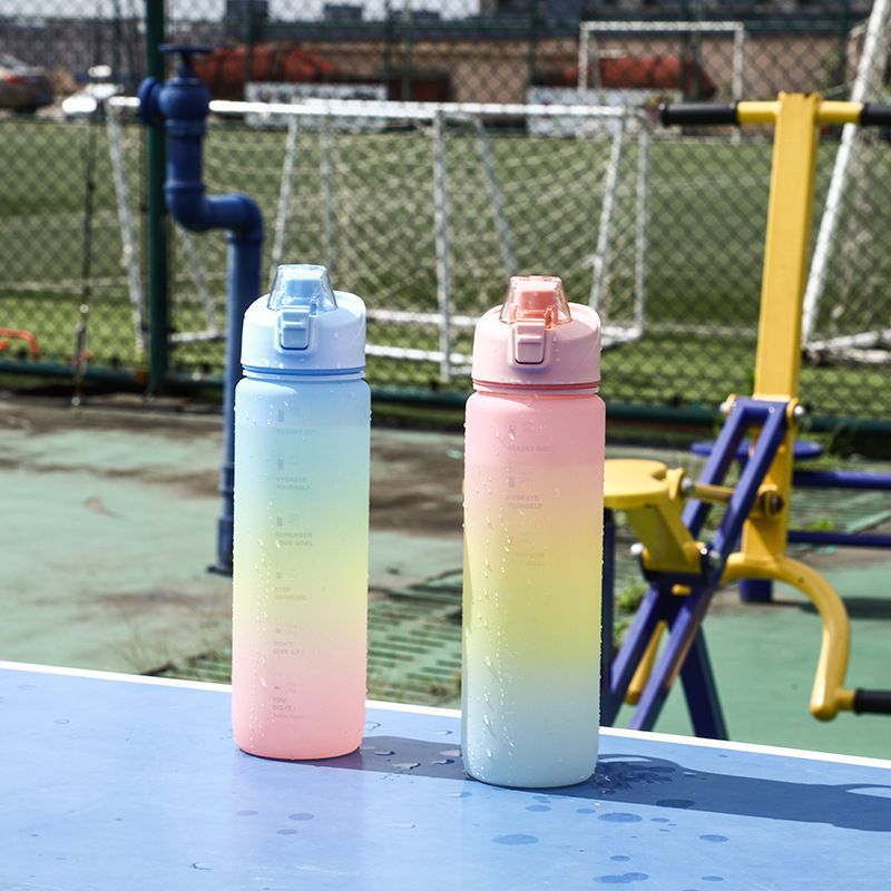 1000ml gradient color large capacity plastic water cup frosted outdoor gym sports water bottle_voghion.com