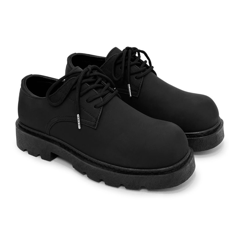 Derby Thick Sole Men's 2025 Autumn New Low Top Big Head Leather Youth Casual Shoes_voghion.com