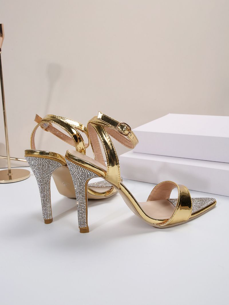Scarpe da donna nuovo stile temperamento strass tacchi alti sandali donne fibbia punta stiletto moda scarpe_voghion.com