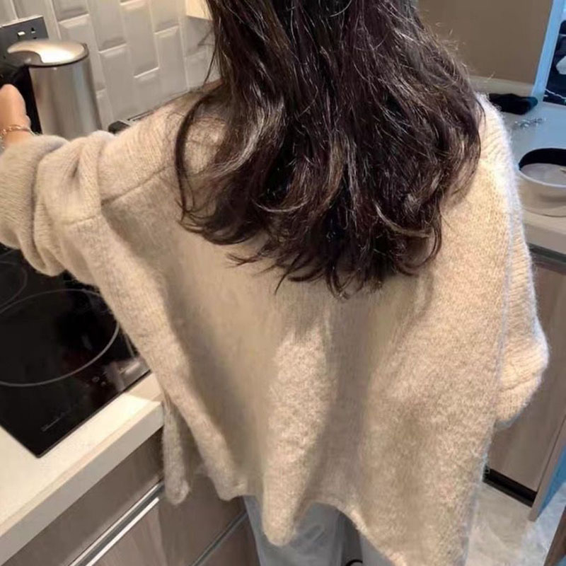 Φθινόπωρο Χειμώνας Πυκνό Ζεστό Πουλόβερ Ζακέτα Γυναικεία Ιαπωνία Στυλ Τεμπέλης Άνεμος Μαλακό Πλεκτό Ζακέτες Γυναικεία Γκρι Χακί Χαλαρά_voghion.com