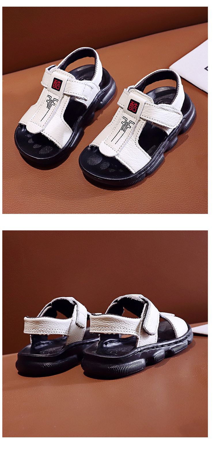 Genuine Leather Boys Korean Style Non Slip Soft Sole 1-6 Years Old Sandals_voghion.com