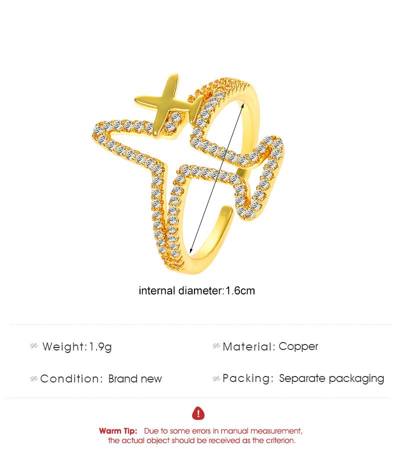 ins Volldiamant Hohlflugzeugring Damenmode Kreatives Temperament Nischenmetall Geometrischer offener Fingerring_voghion.com