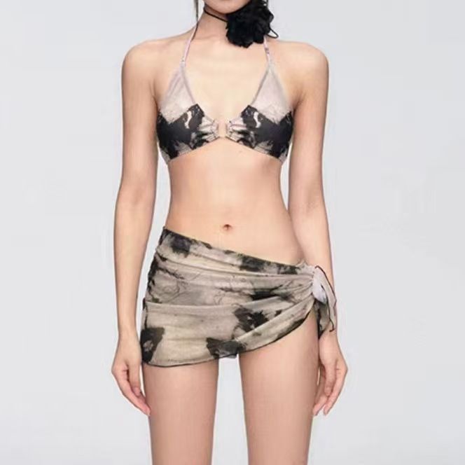 Maillot de bain trois pièces sexy haut de gamme style Wasteland, petite poitrine, push-up, vacances à la plage, sources chaudes, pour femmes_voghion.com