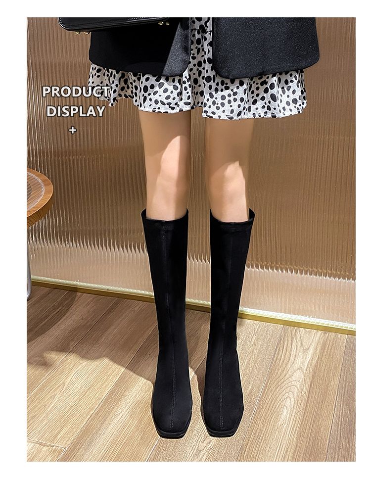below The Knee Suede High Heel Square Head Shorty Long Boots_voghion.com