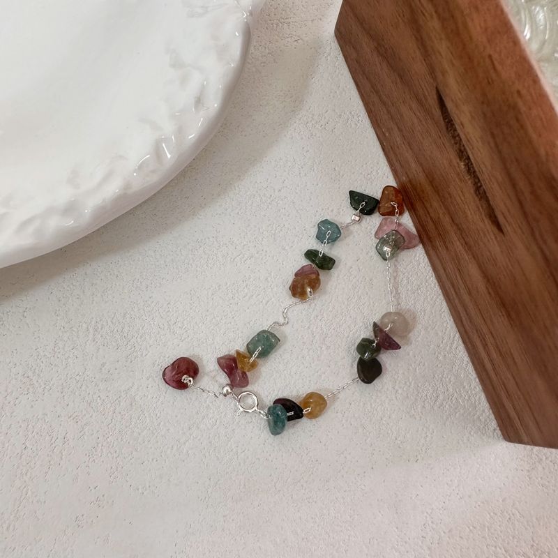 Bracelet en argent et tourmaline écrasée Yinsn S avec cordon de serrage, bijou à main coloré de couleur Morandi, de haute qualité_voghion.com