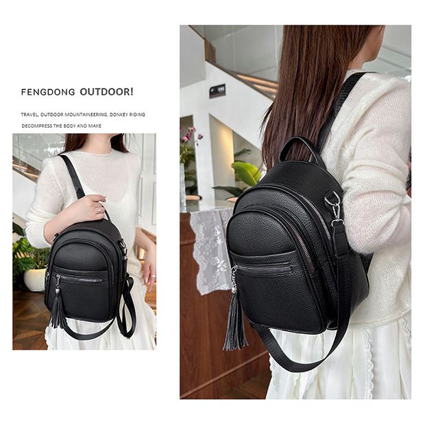 Mochila feminina em couro macio texturizado, ideal para viagens. Estilo moderno, casual e versátil. Mochila multifuncional e elegante para mulheres._voghion.com