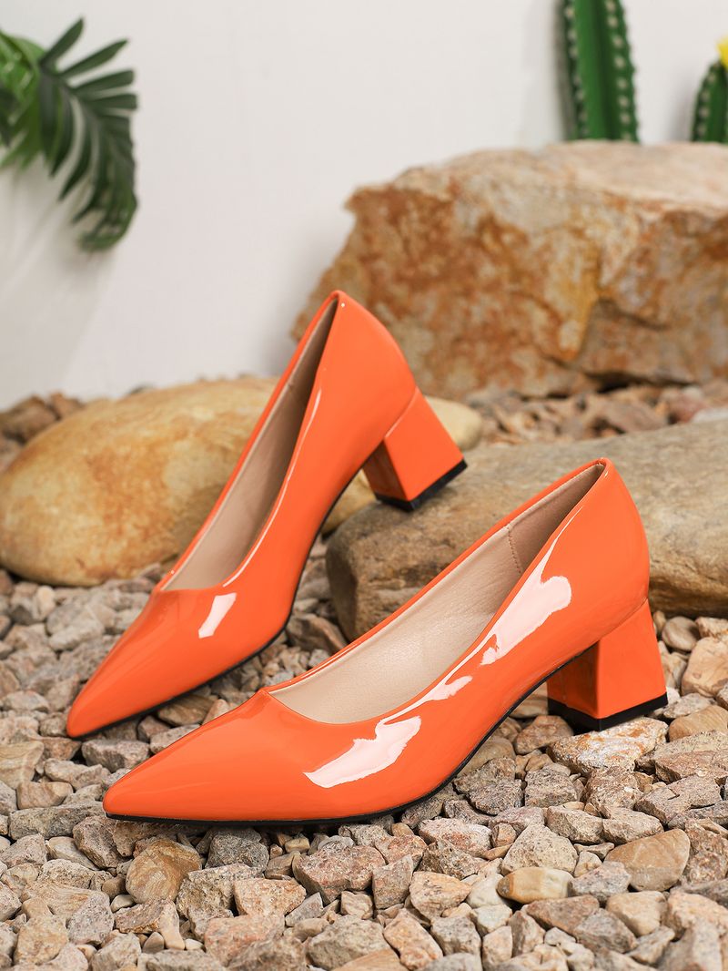 Sexy chunky women single shoes spring and autumn new temperament patent leather pointed black high heels_voghion.com