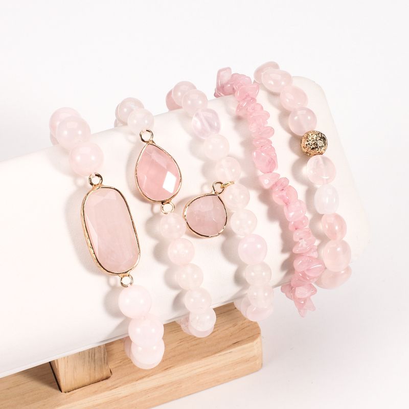 Ronn Perlen Natursteen Armbänner Rosa a Wäiss Set Elastesch Perlen Verstellbar_voghion.com