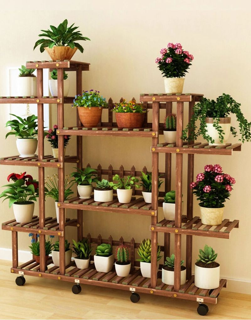 Living Room Solid Wood Indoor Multi-layer Floor-standing Balcony Storage Rack Succulent Green Radish Plant Display_voghion.com