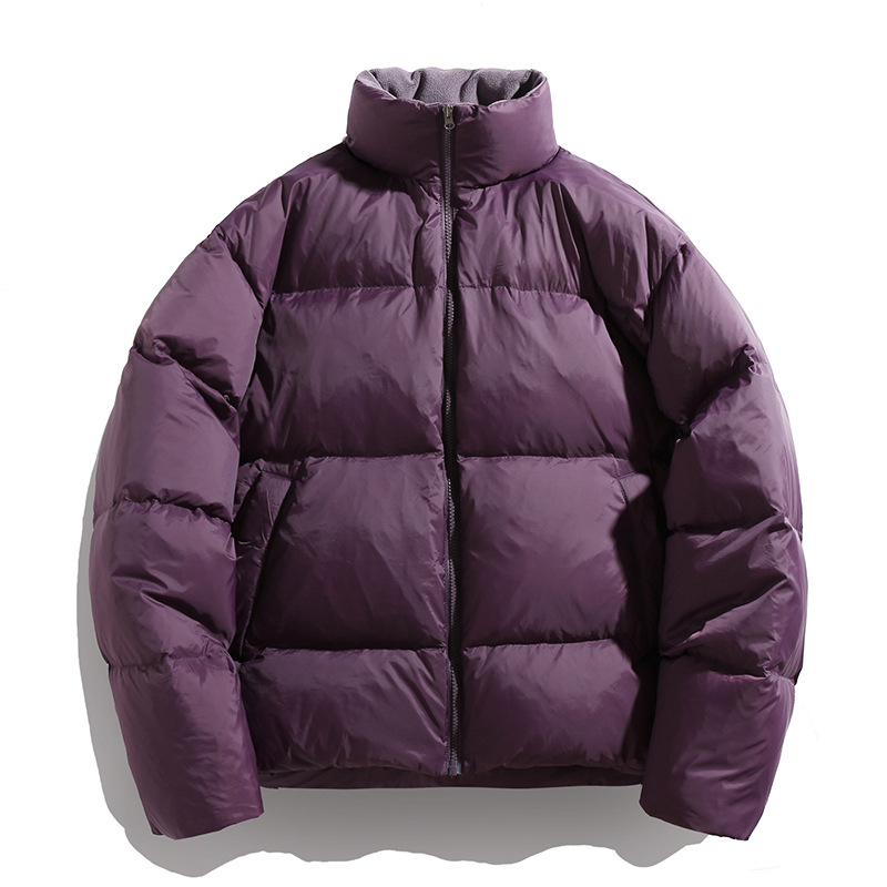 Trend hübsche Daunenjacke Männer kurze Polarfleece Stehkragen lose dicke warme weiße Entendaunen Brotmantel_voghion.com