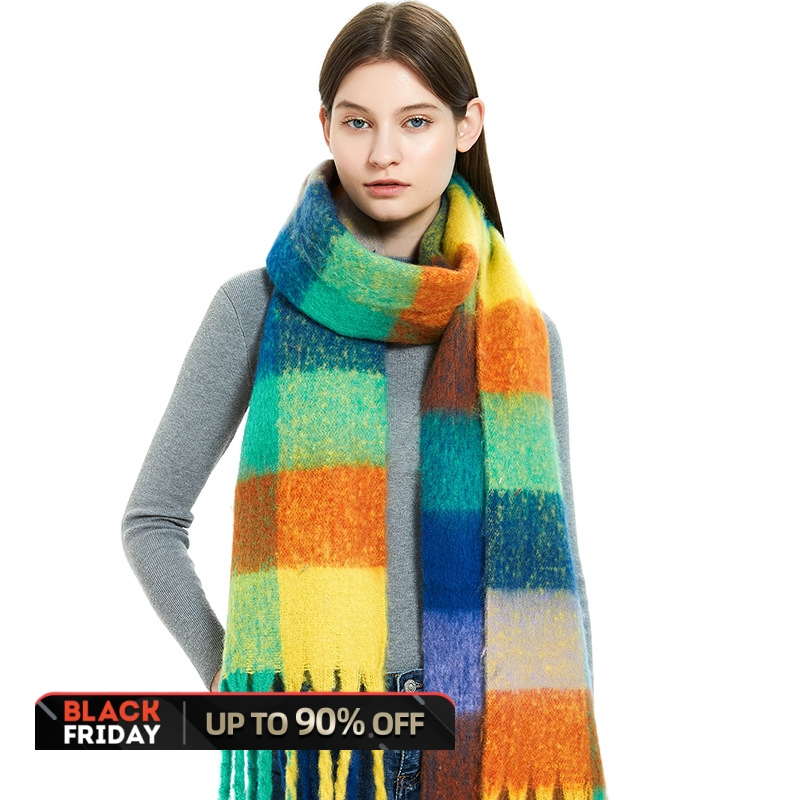 Avancerad känsla för enkel fritid män och kvinnor tofs pläd förtjockad varm höst och vinter 2023 modeller imitation mohair jacquard hals halsduk scarf_voghion.com