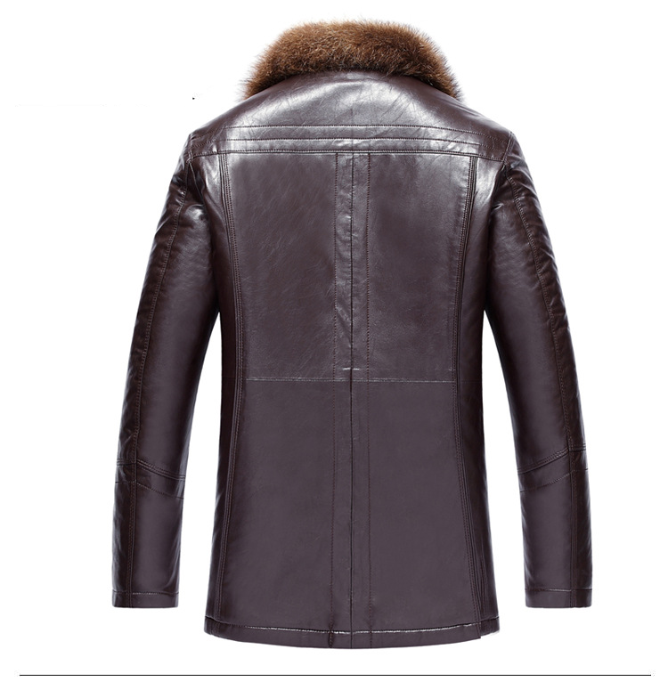 Abrigo largo de piel de mapache de invierno con cuello de piel grande para hombre abrigo de cuero grueso_voghion.com