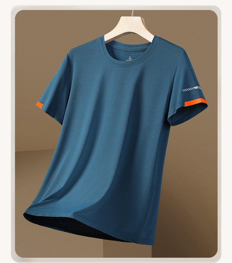 2024 Sommer Neue Eiskühlung Elastische Eisseide Kurzarm Casual All-Match-T-Shirt Herren Sport Tops Herrenbekleidung_voghion.com