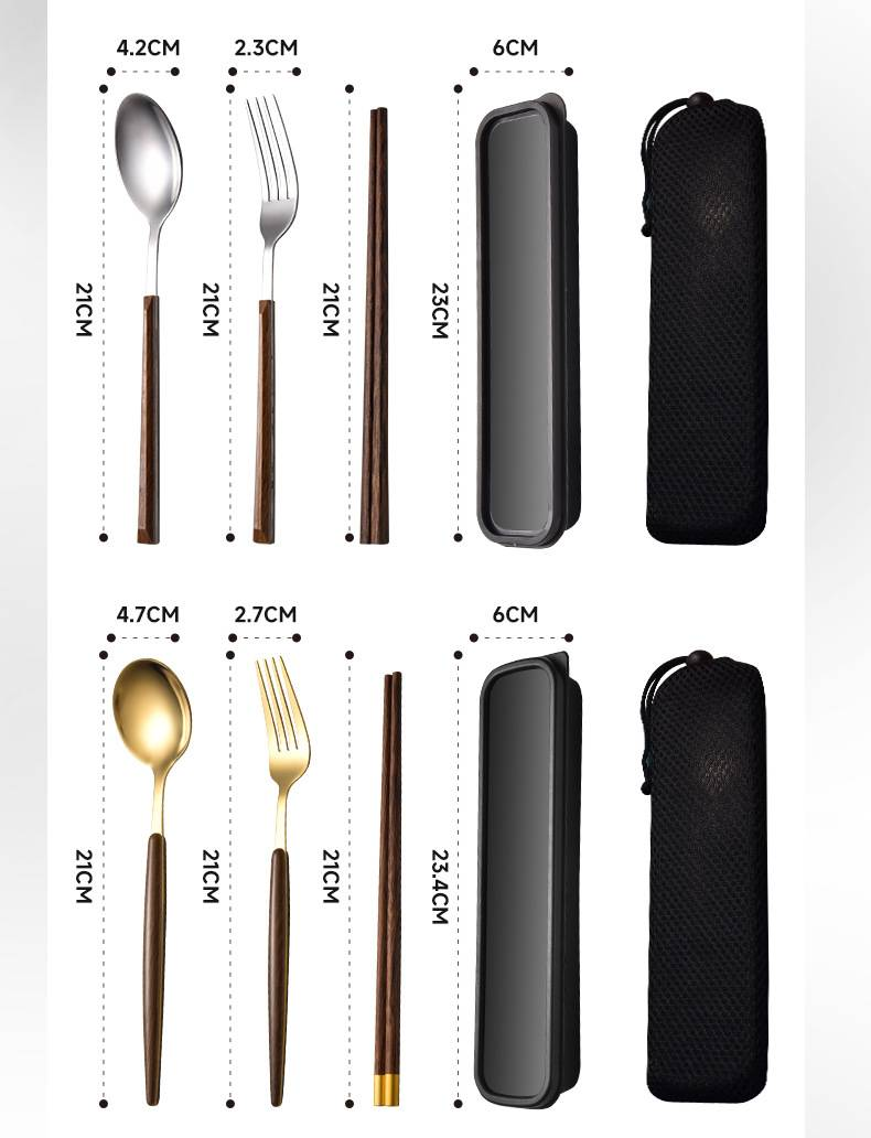 Portable Chopsticks Spoon Fork Set Three Piece Student Stainless Steel Cutlery With Box One Set_voghion.com