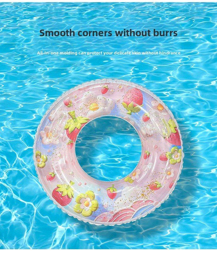 Cartoon Strawberry Inflatable Ring - Thickened PVC Swimming Float For Beginners & Adults (Glitter Design Water Play & Pool Safety)_voghion.com