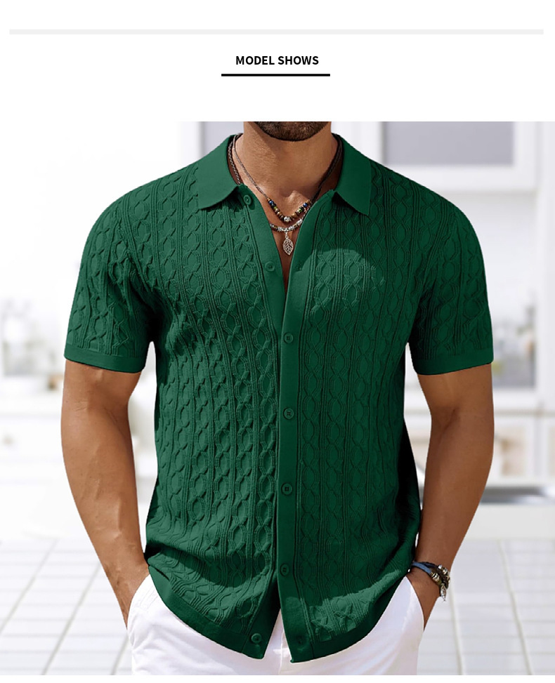 Summer Short Sleeved Men's European And American Fashion Knitted Shirt Men's Casual Button Cardigan Polo Shirt_voghion.com