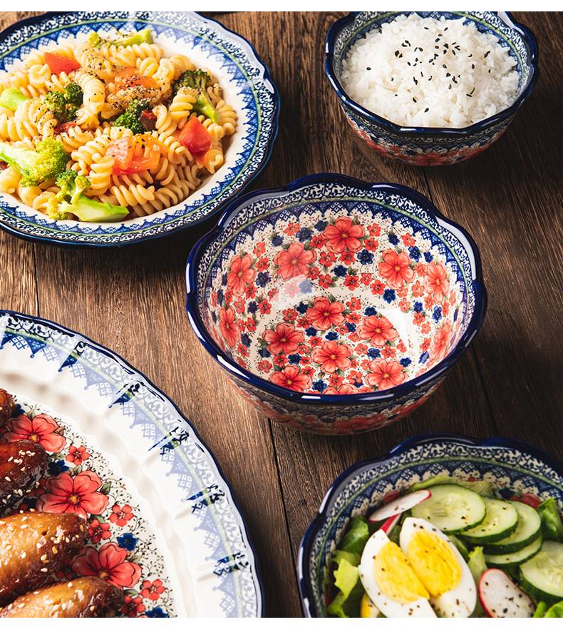 Ceramic Dinnerware Set – 6-Piece Floral Bowls & Plates, Microwave Safe, Ideal For Soup, Salad, Rice (Snow Ink Plum Design)_voghion.com