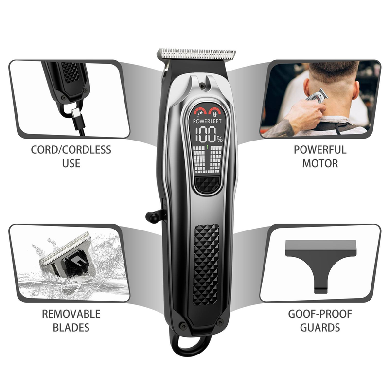 Professional Hair Clipper Kit With LCD Display, USB-C Rechargeable, Adjustable Trimmer For Home & Pet Grooming, Stainless Steel Blades_voghion.com