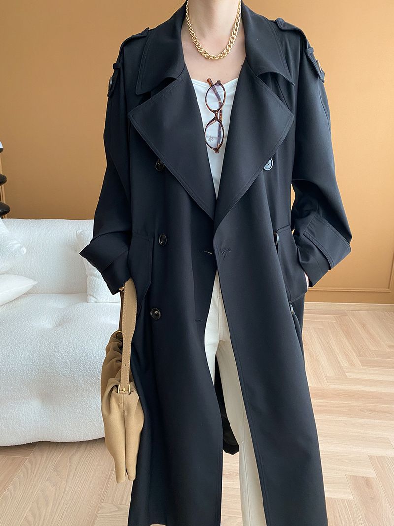Trench lungo doppiopetto minimalista di lusso da donna, antipiega, per autunno inverno_voghion.com