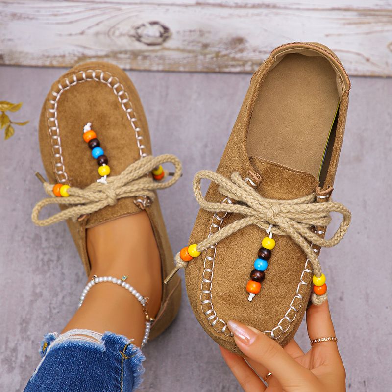 Handcrafted Bohemian-style Women's Flat Casual Shoes, Lace-up Women's Shoes, Soft And Comfortable Women's Shoes_voghion.com