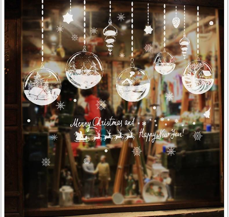 Pegatinas navideñas para ventanas, grandes copos de nieve de Papá Noel para puertas y paredes de cristal, decoraciones navideñas de PVC (60 x 90 cm, blancas)_voghion.com