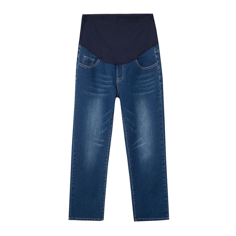 Jean de grossesse à jambes droites - Pantalon en coton stretch pour femme enceinte (Bleu classique, M-XXL)_voghion.com