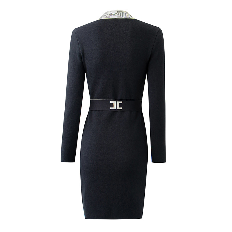 Abbigliamento da donna Cardigan alla moda in maglia francese Cravatta Vita alta Gonna di media lunghezza Colore unito Vestito temperamento da donna Spot_voghion.com